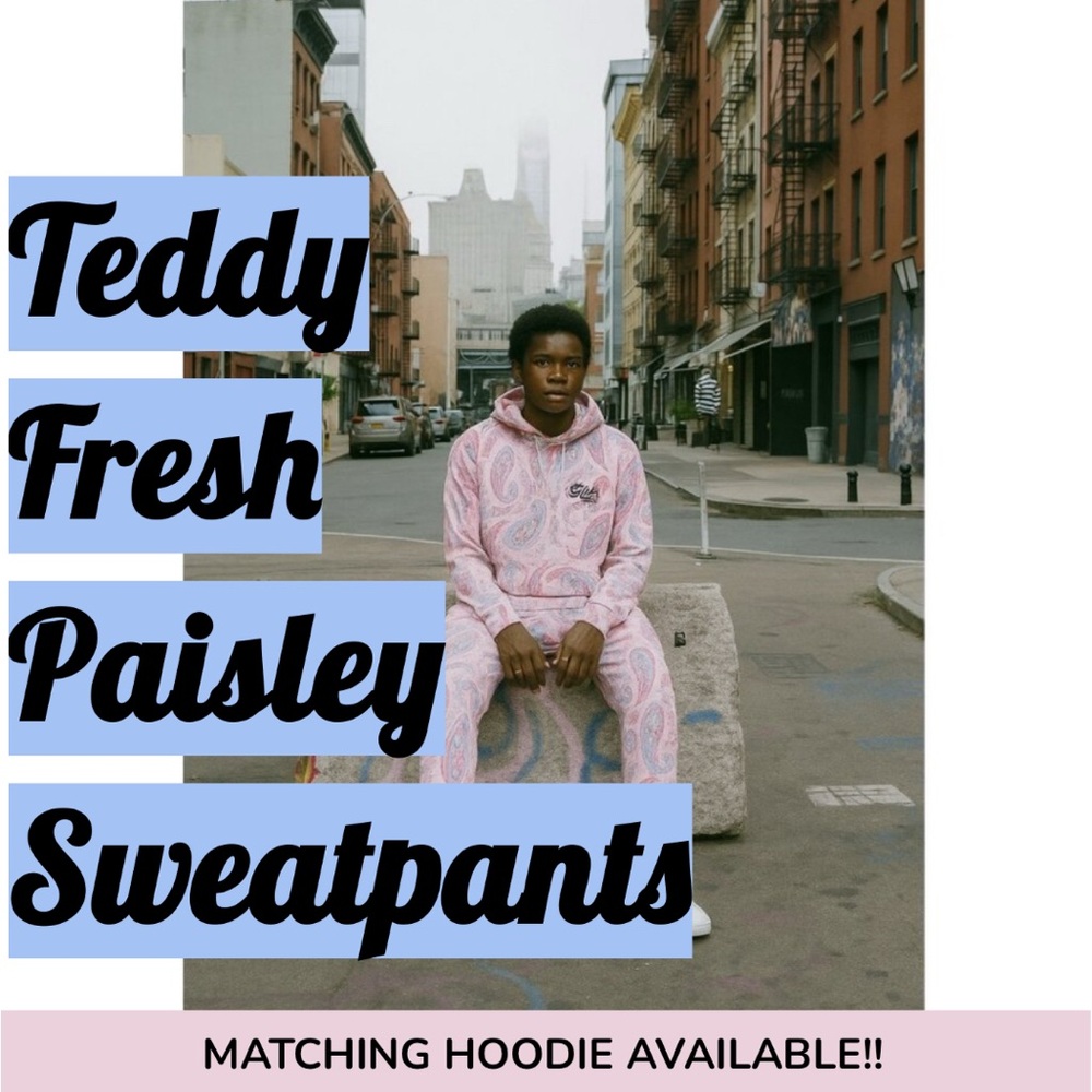 π₯ TEDDY FRESH Unisex Sweatpants - Pink Paisley - Size L - Picture 1 of 12